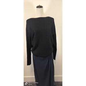 Ralph Lauren medium relaxed black metallic ribbed  boat neck long sleeve sweater